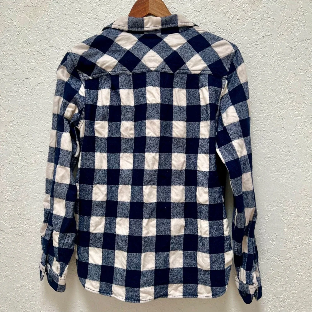 J.Crew‎ Womens Navy Blue Buffalo Plaid Cotton Wool Half Zip Pullover Top Medium